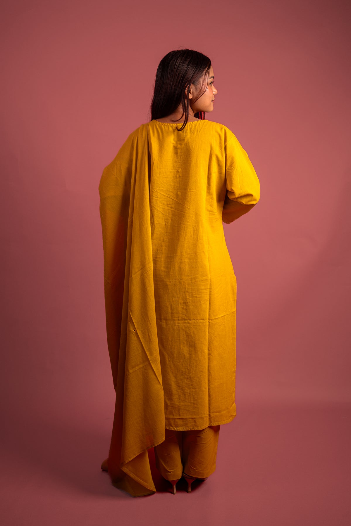 Graceful Mustard Yellow Cotton Salwar Suit with Mirror Work & Embroidery