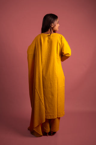 Graceful Mustard Yellow Cotton Salwar Suit with Mirror Work & Embroidery