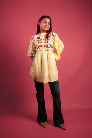 Vibrant Lime Floral Embroidered Tunic