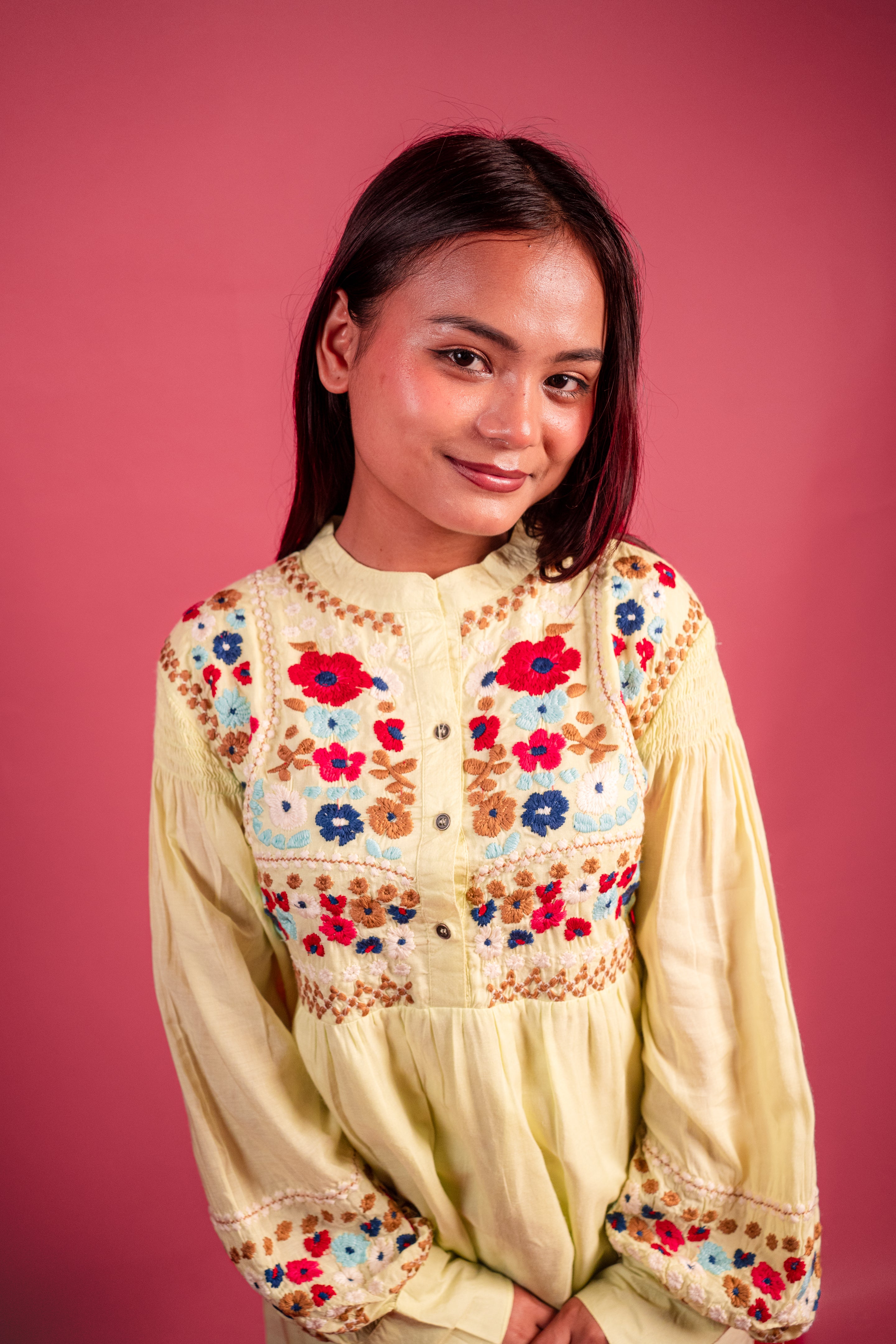 Vibrant Lime Floral Embroidered Tunic