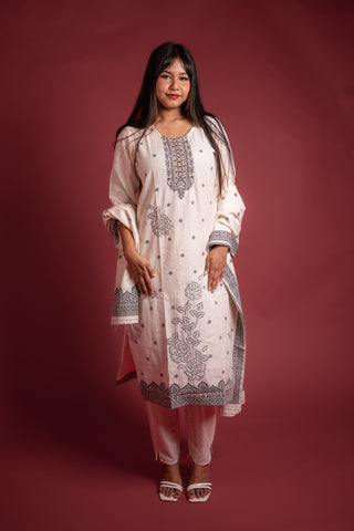 Elegant White and Black Kurta Set with Beaded Yoke
