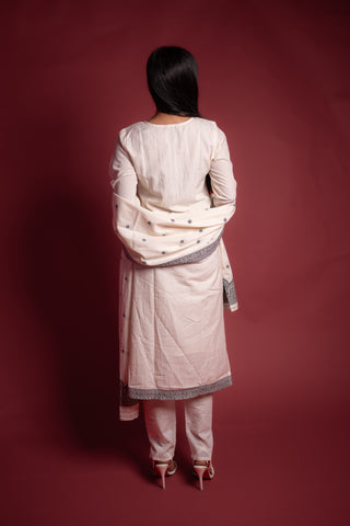 Elegant White and Black Kurta Set with Beaded Yoke