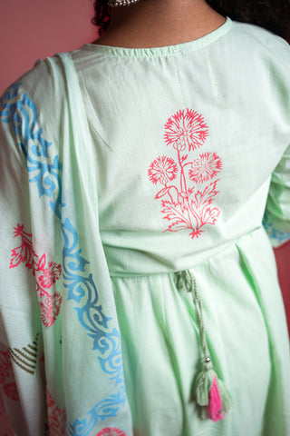 Mint Breeze Floral Embroidered Kurta Set