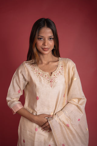 Elegant Cream and Pink Embroidered Kurta Set