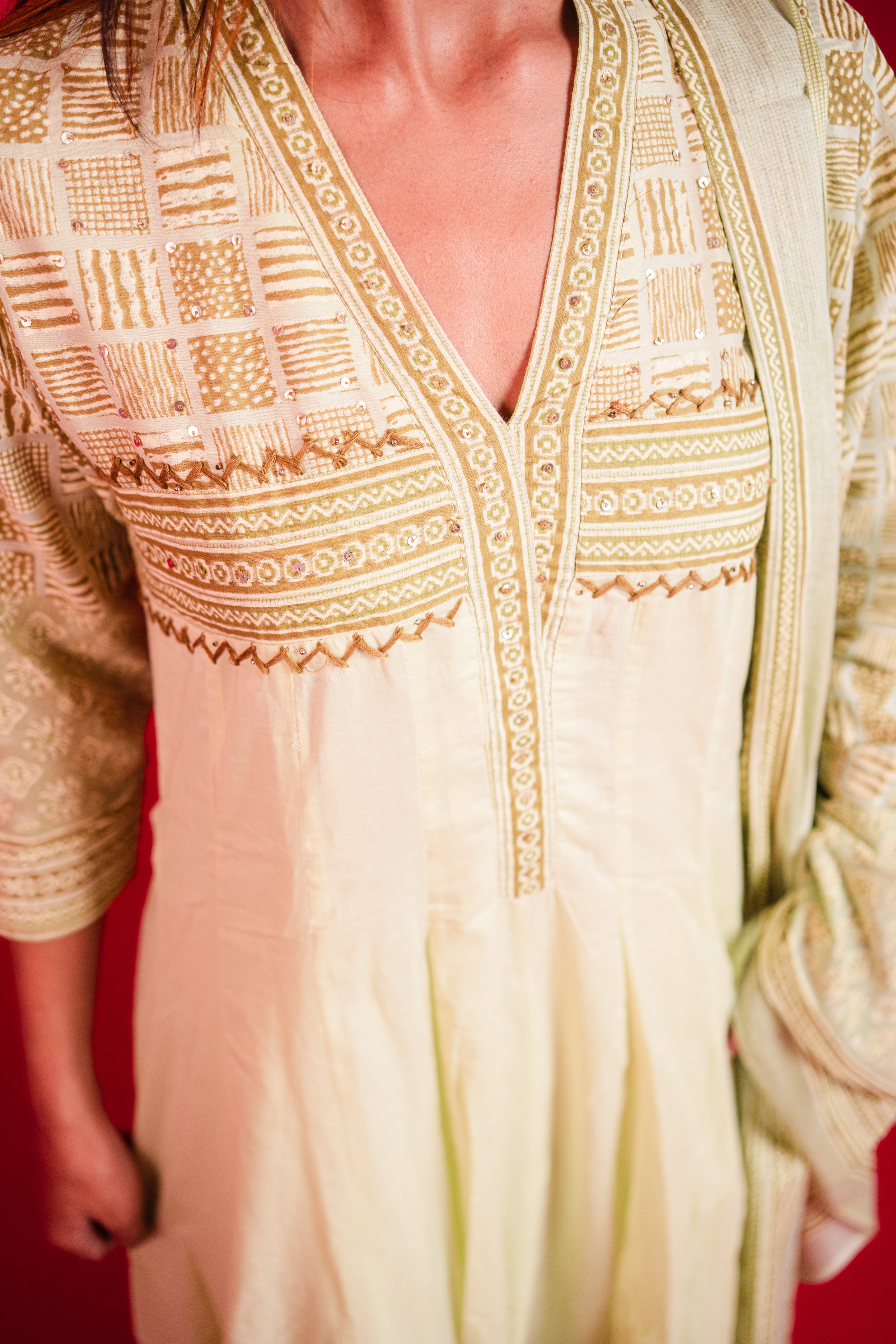 Elegant Earth-Toned Block Print Anarkali Suit Set