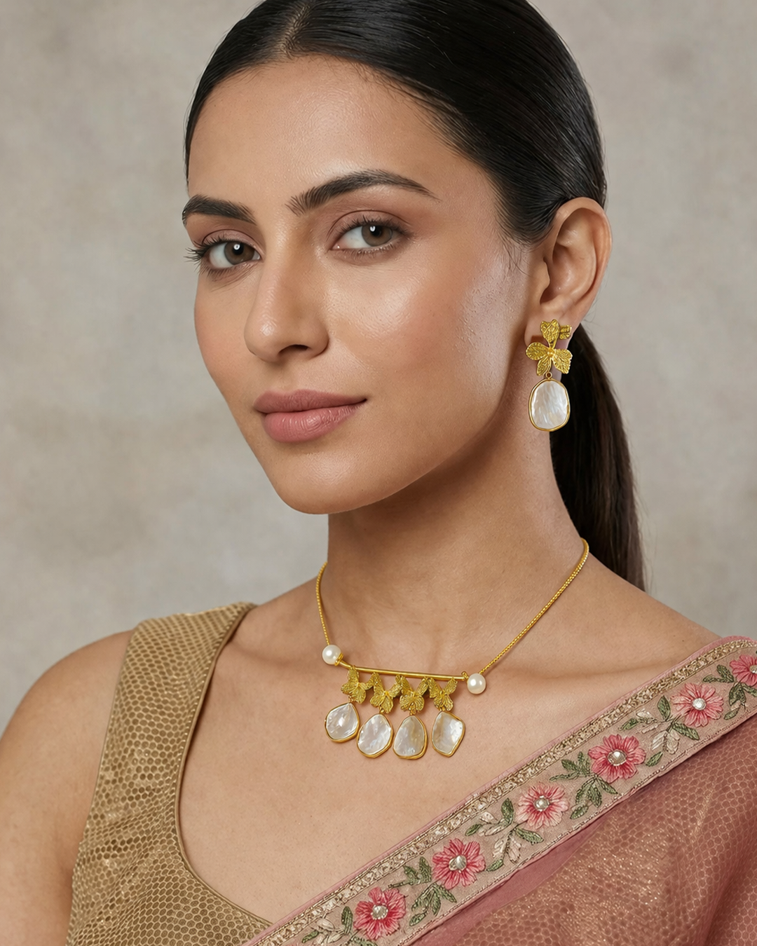 Natural Stone Necklace with Earrings