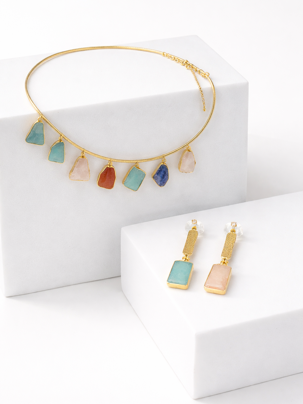 Natural Stone Necklace with Earring