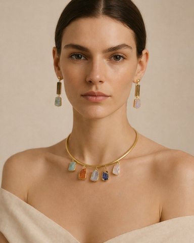 Natural Stone Necklace with Earring