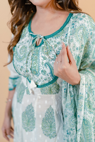 White Jaipuri Print Anarkali Salwar Set