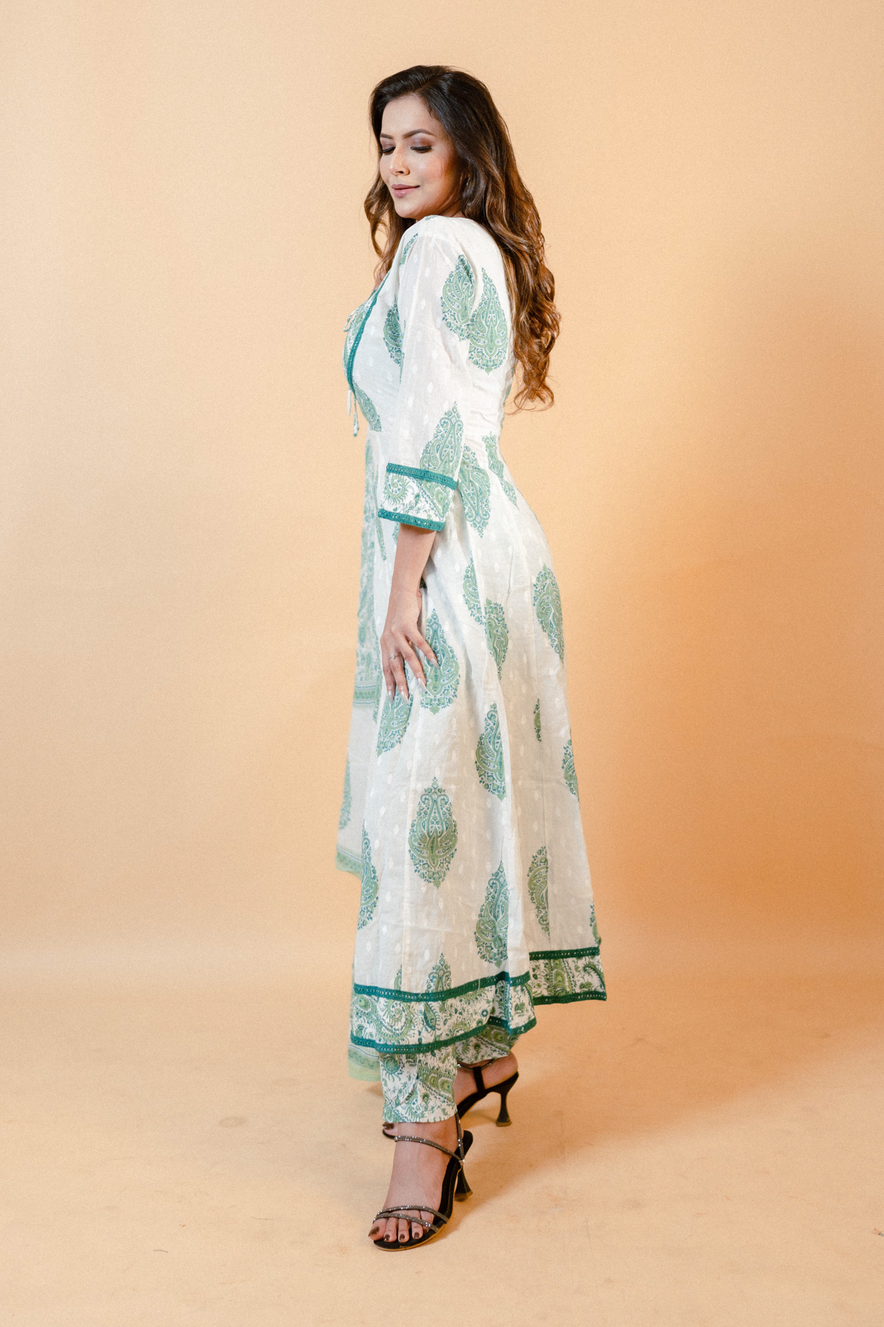 White Jaipuri Print Anarkali Salwar Set