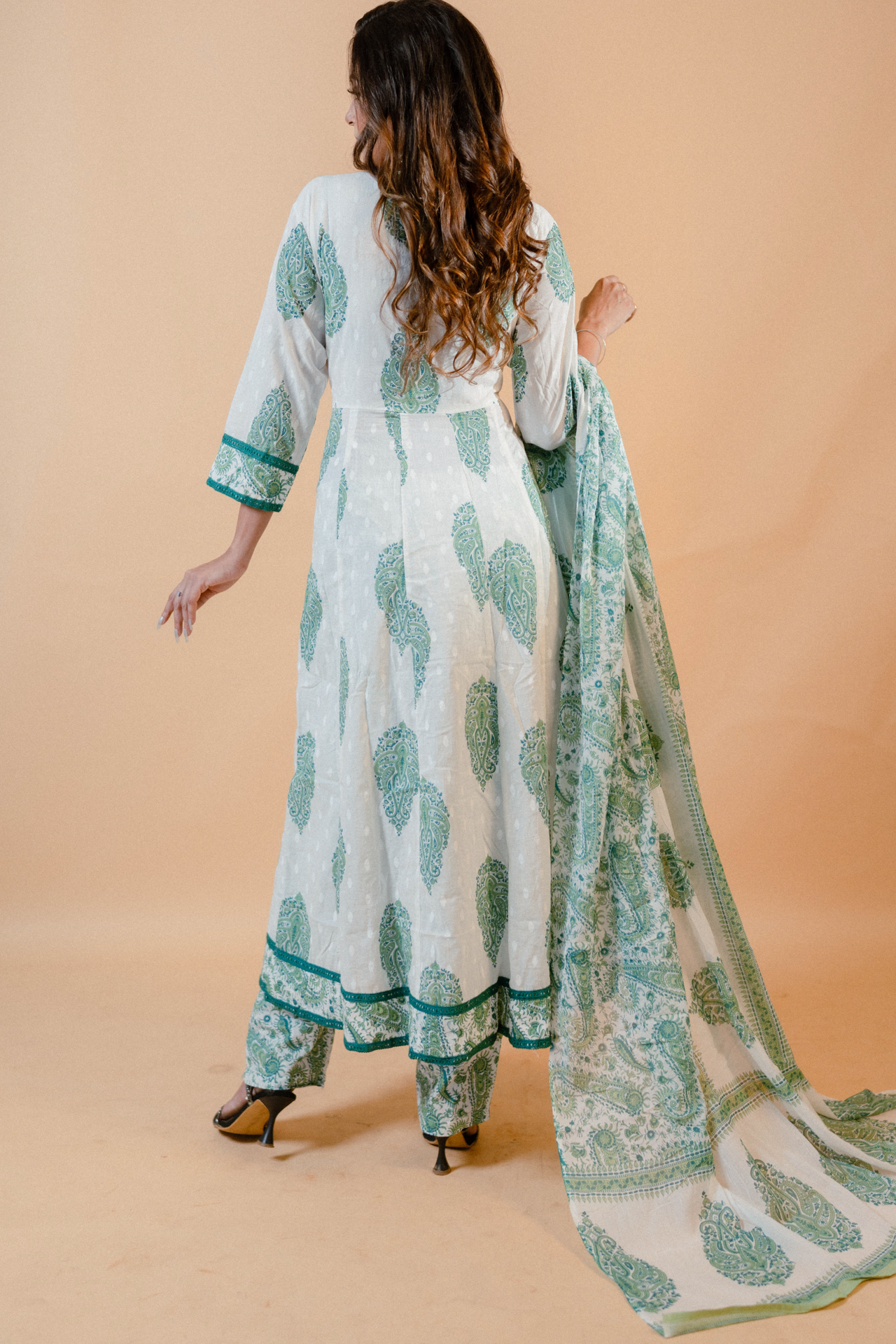 White Jaipuri Print Anarkali Salwar Set