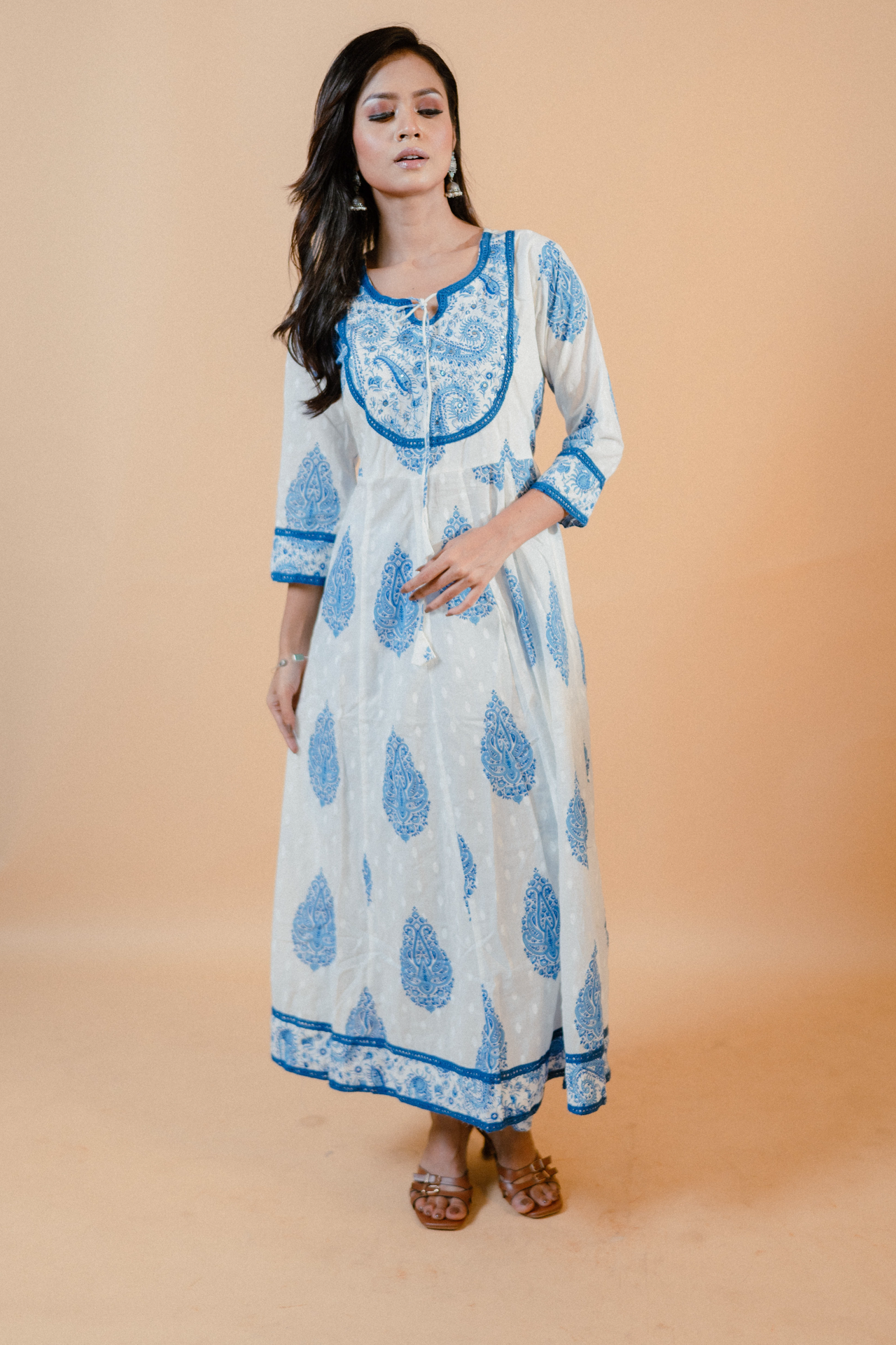 White Jaipuri Print Anarkali Salwar Set