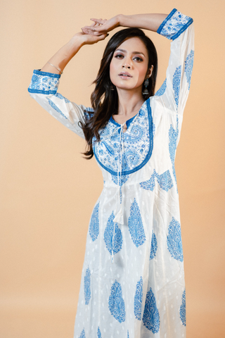 White Jaipuri Print Anarkali Salwar Set