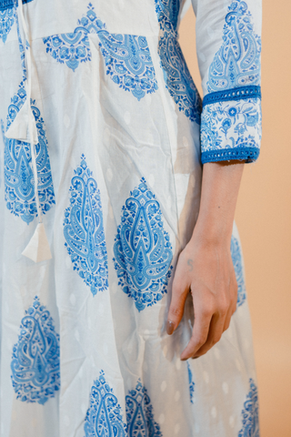 White Jaipuri Print Anarkali Salwar Set