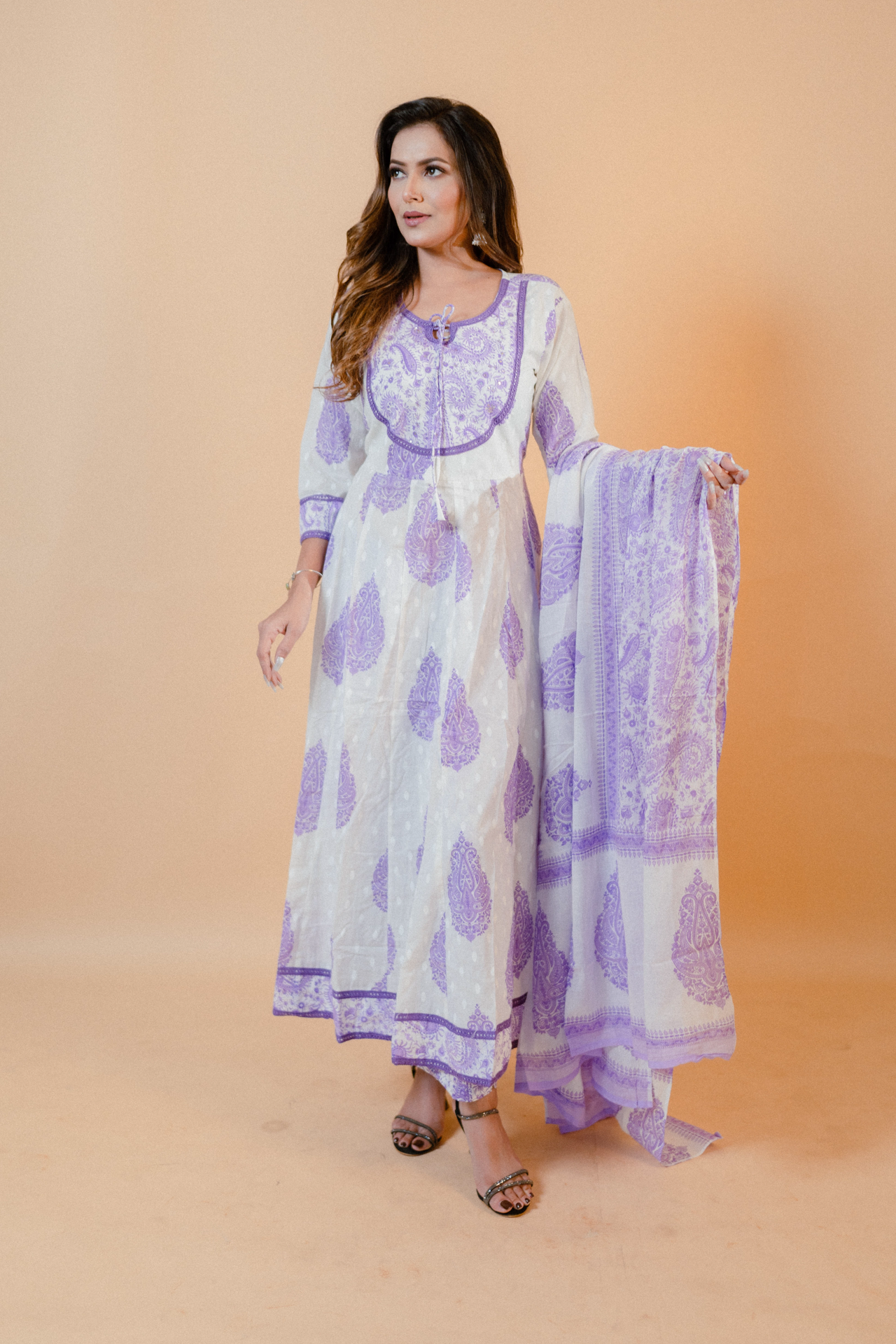 White Jaipuri Print Anarkali Salwar Set