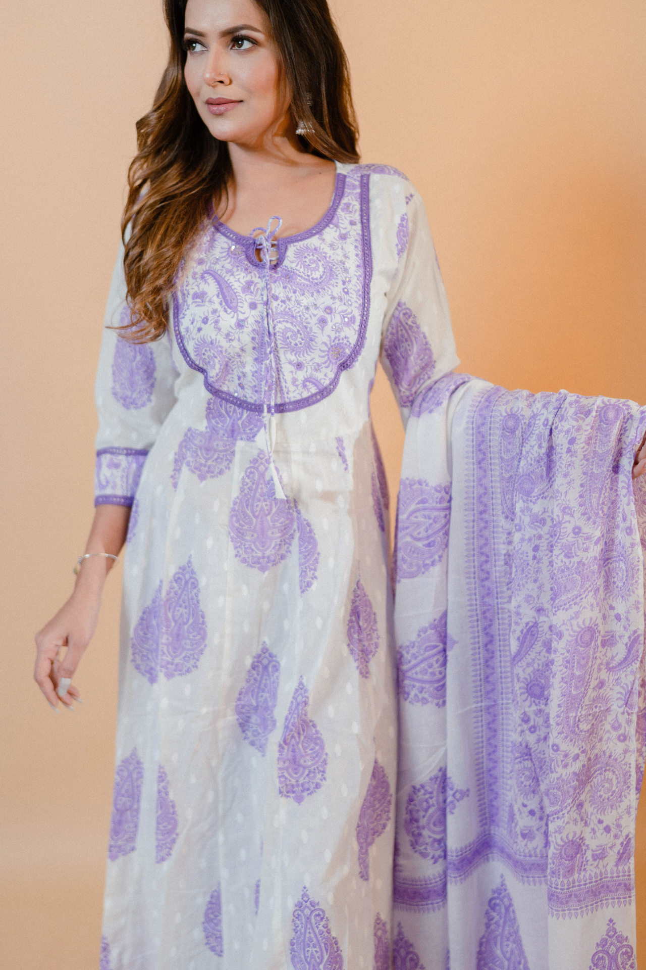 White Jaipuri Print Anarkali Salwar Set