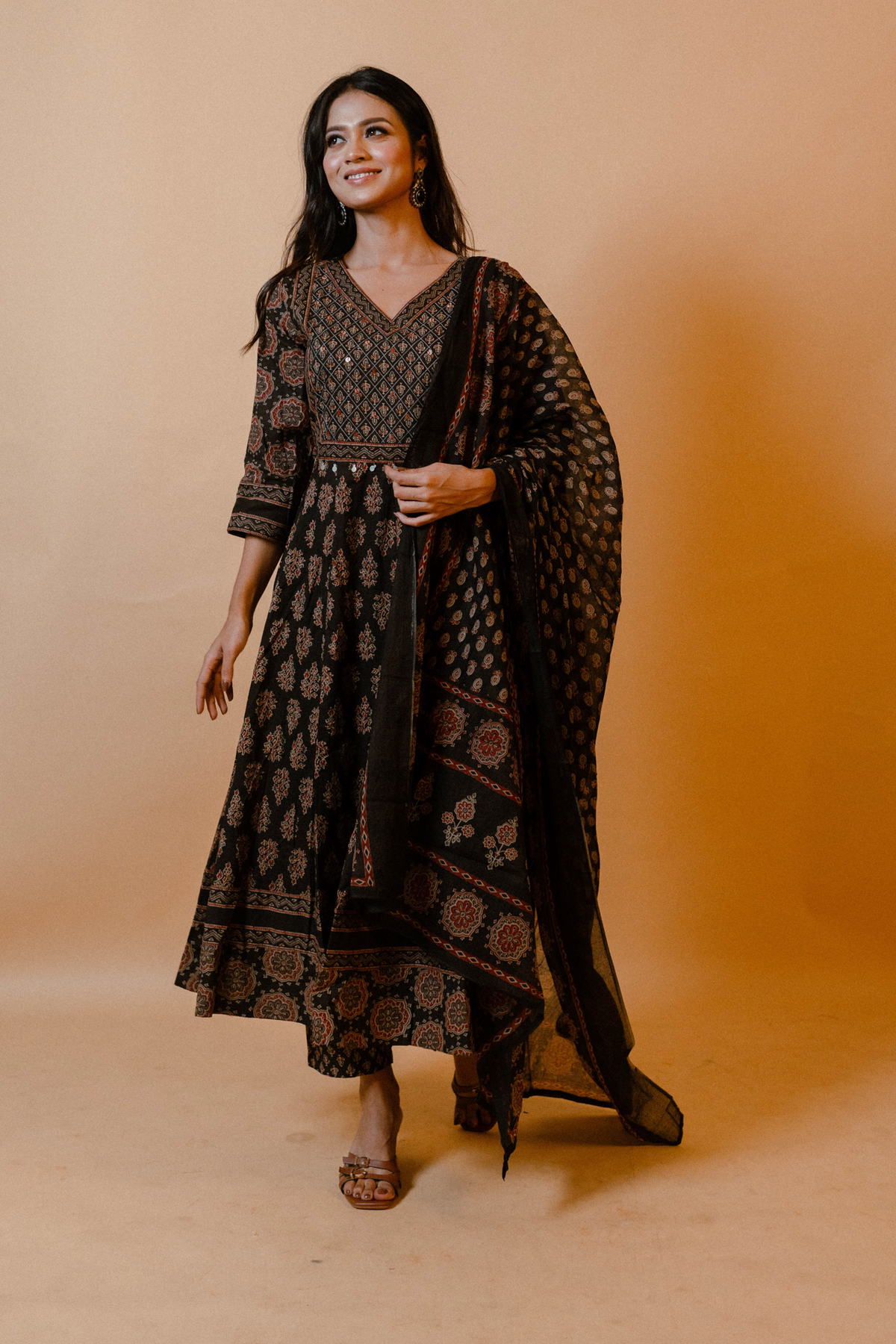 Jaipuri Block Print Anarkali Kurta Set with Dupatta
