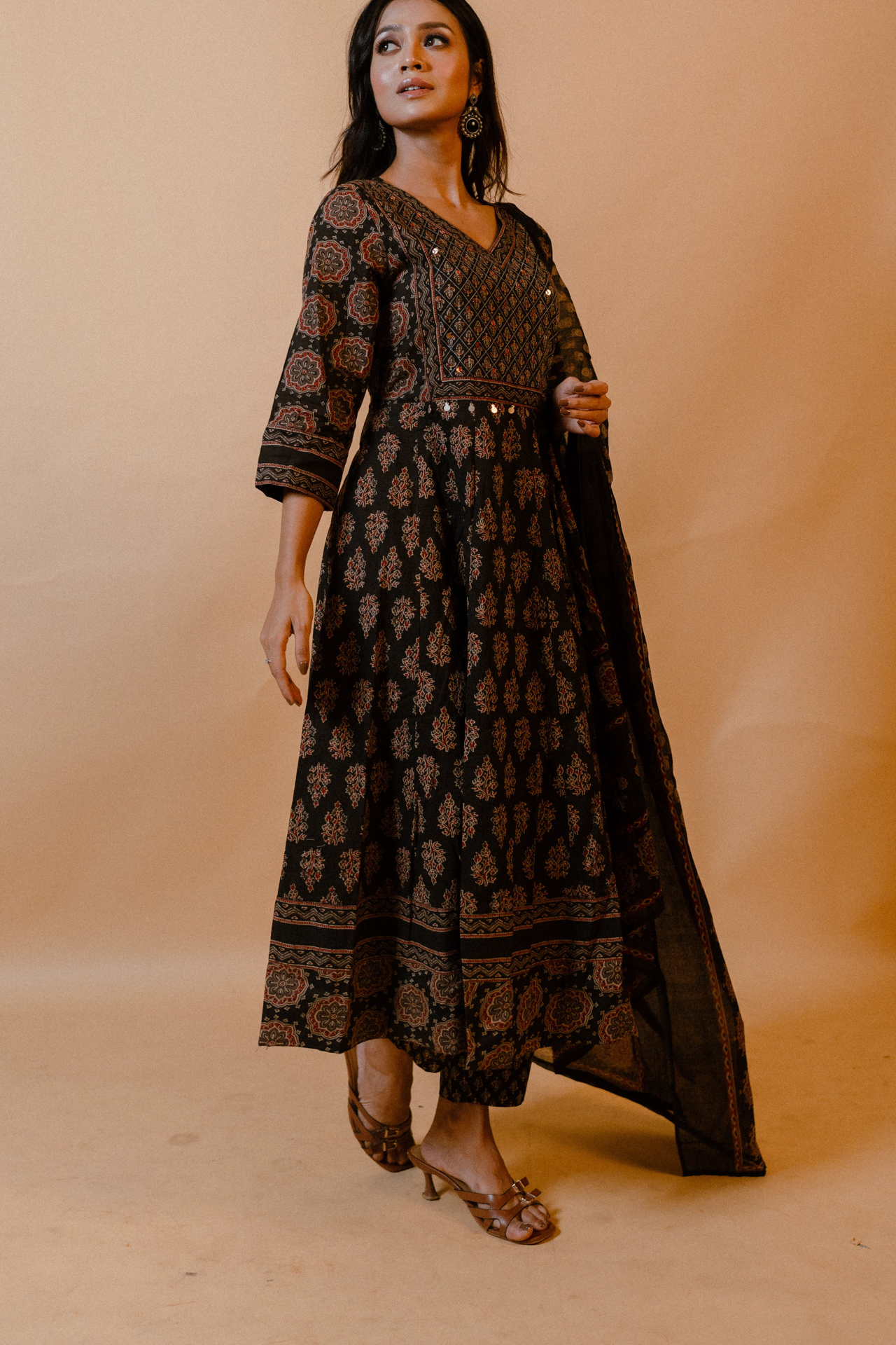 Jaipuri Block Print Anarkali Kurta Set with Dupatta