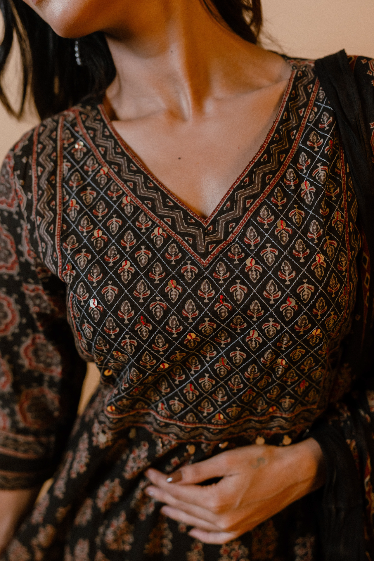 Jaipuri Block Print Anarkali Kurta Set with Dupatta