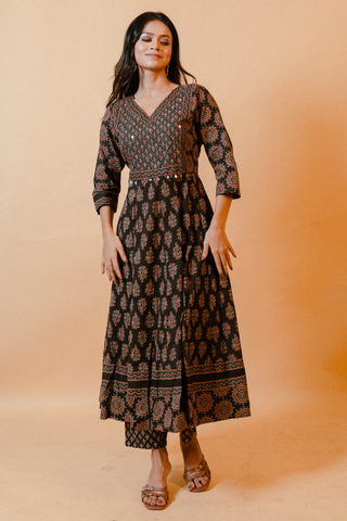 Jaipuri Block Print Anarkali Kurta Set with Dupatta