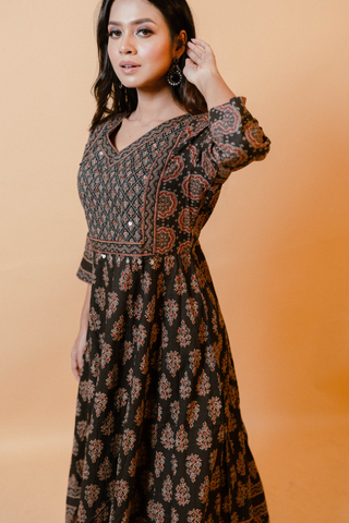 Jaipuri Block Print Anarkali Kurta Set with Dupatta