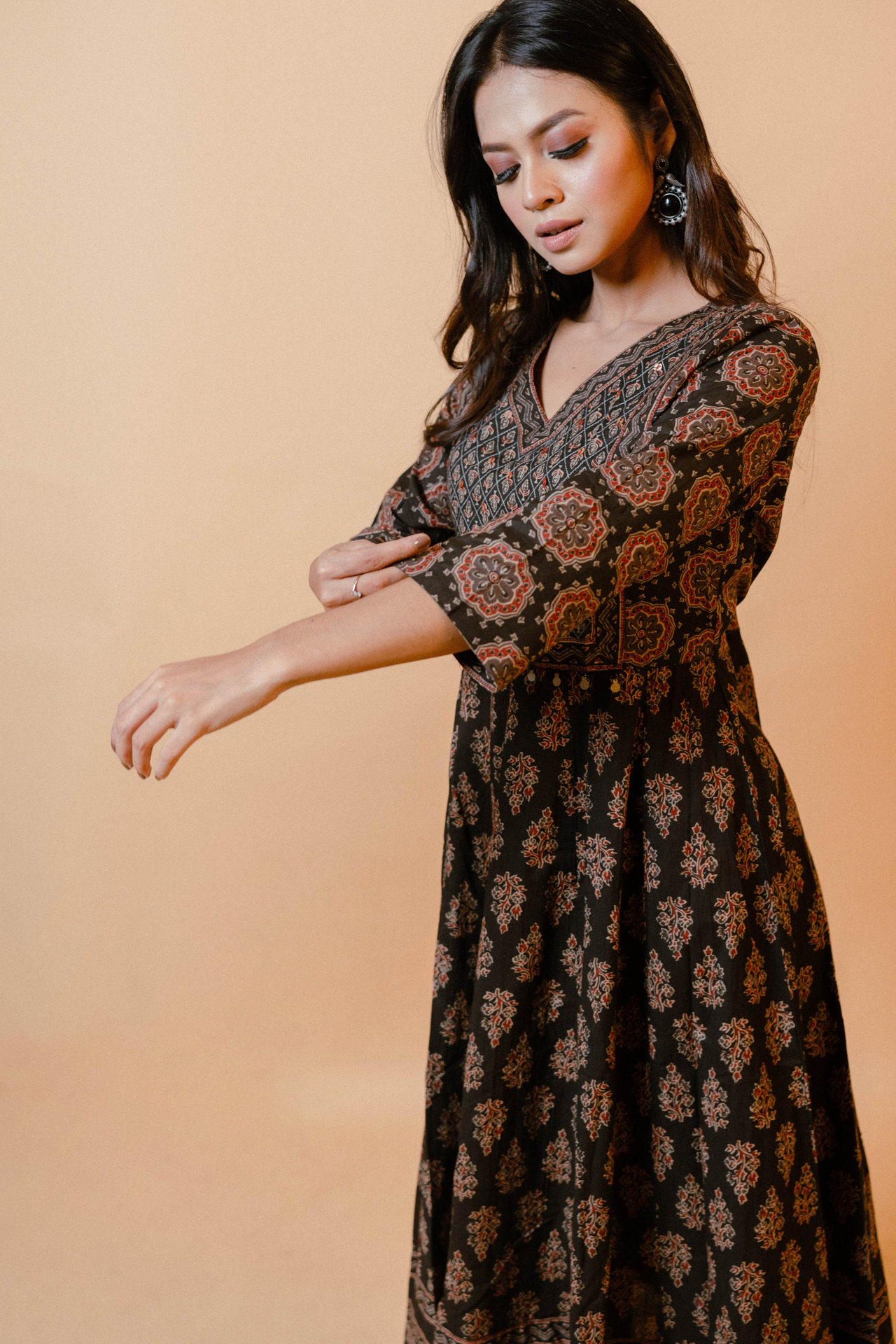 Jaipuri Block Print Anarkali Kurta Set with Dupatta