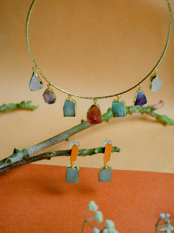 Natural Stone Necklace with Earring