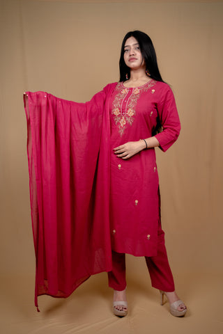 Graceful Cotton Salwar Suit with Hand Embroidery and Mirror-Work on Dupatta