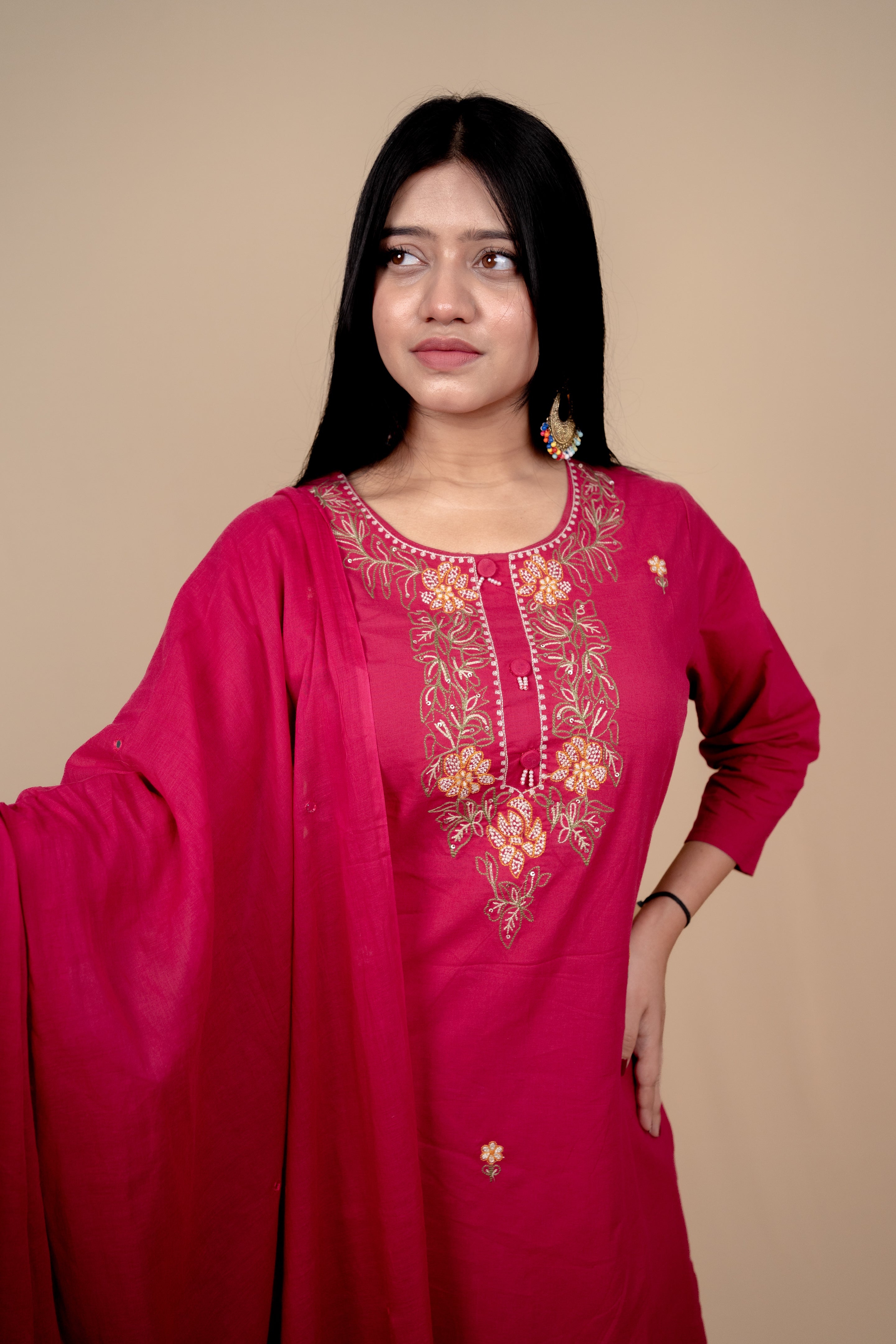 Graceful Cotton Salwar Suit with Hand Embroidery and Mirror-Work on Dupatta