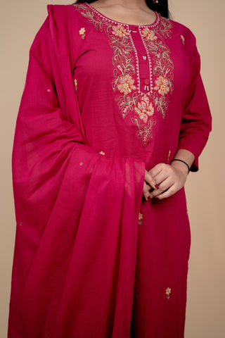 Graceful Cotton Salwar Suit with Hand Embroidery and Mirror-Work on Dupatta