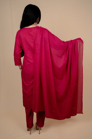 Graceful Cotton Salwar Suit with Hand Embroidery and Mirror-Work on Dupatta