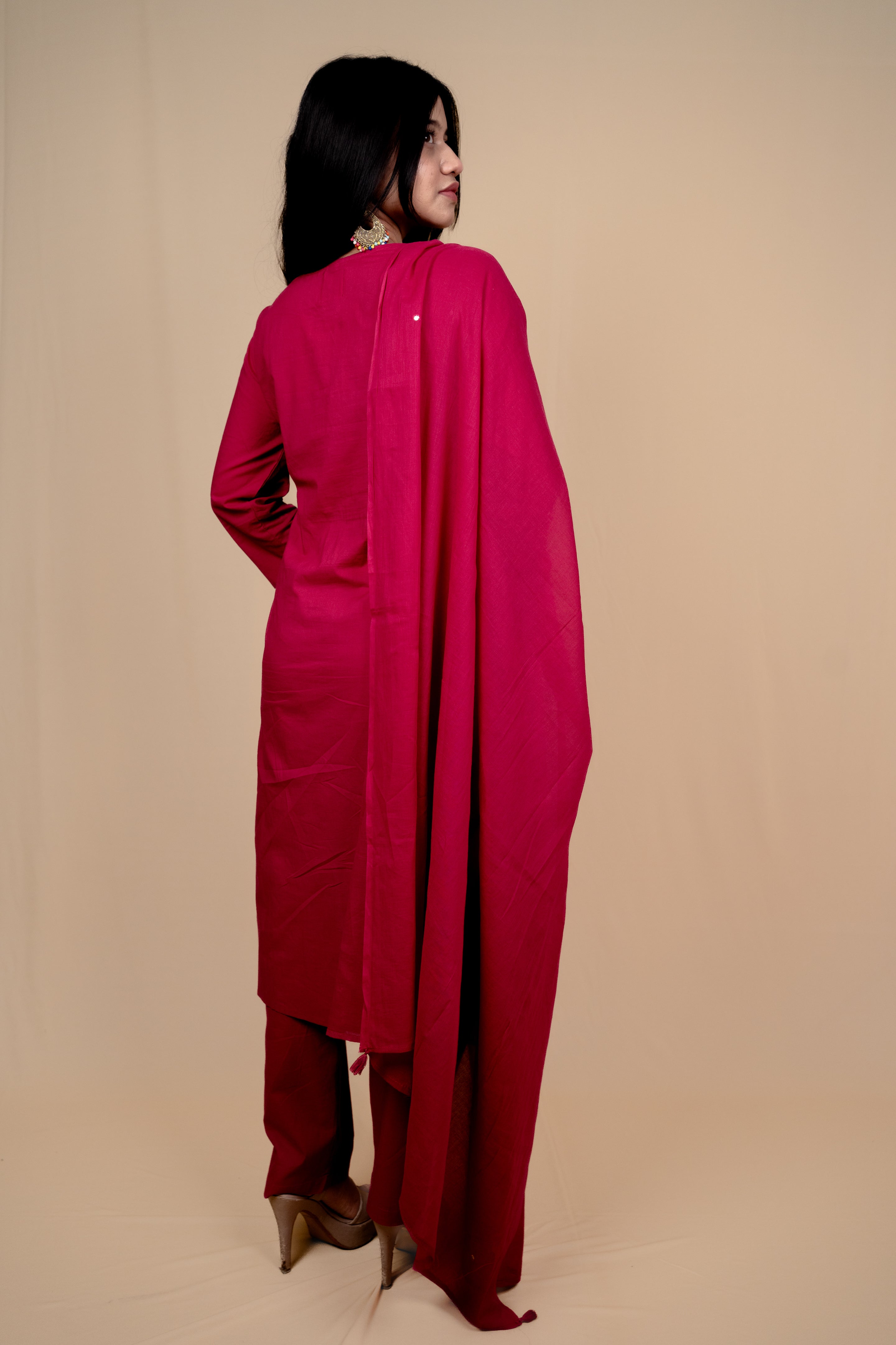 Graceful Cotton Salwar Suit with Hand Embroidery and Mirror-Work on Dupatta