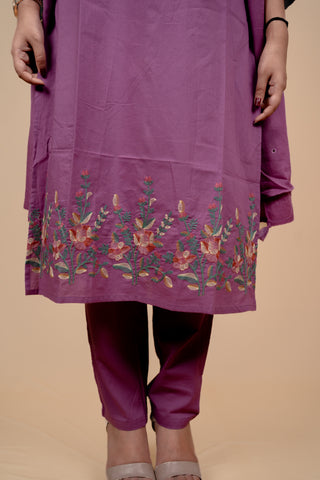 Elegant Purple Cotton Embroidered Salwar Kameez Set with Thread & Bead Work