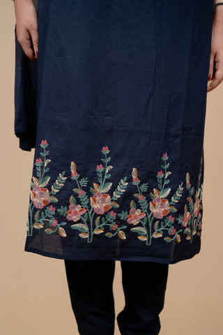 Elegant Navy Blue Cotton Embroidered Salwar Kameez Suit with Thread & Bead Work