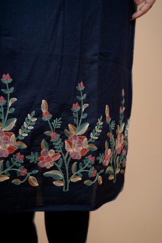 Elegant Navy Blue Cotton Embroidered Salwar Kameez Suit with Thread & Bead Work