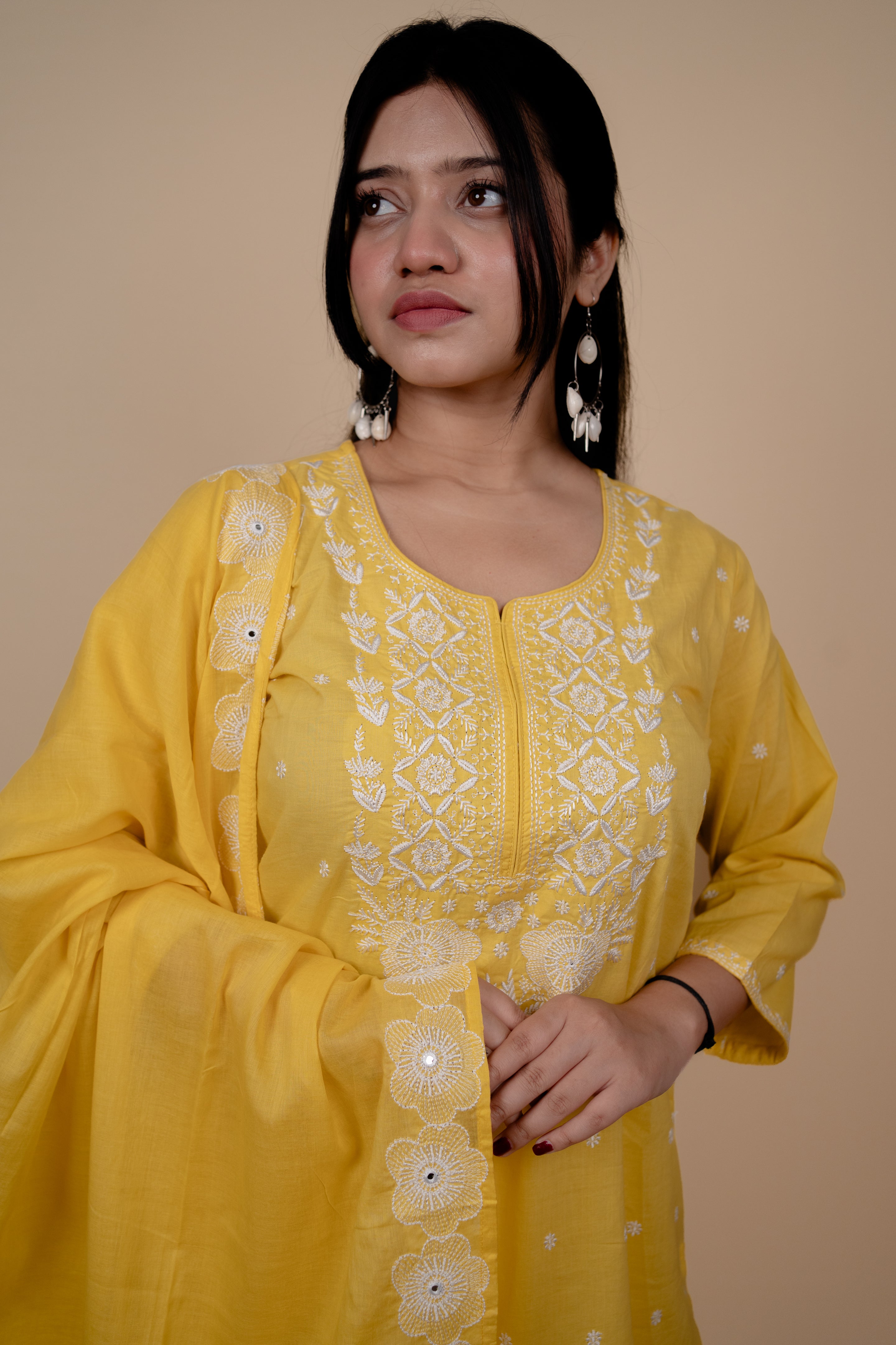 Radiant Yellow Cotton Hand-Embroidered Suit Set