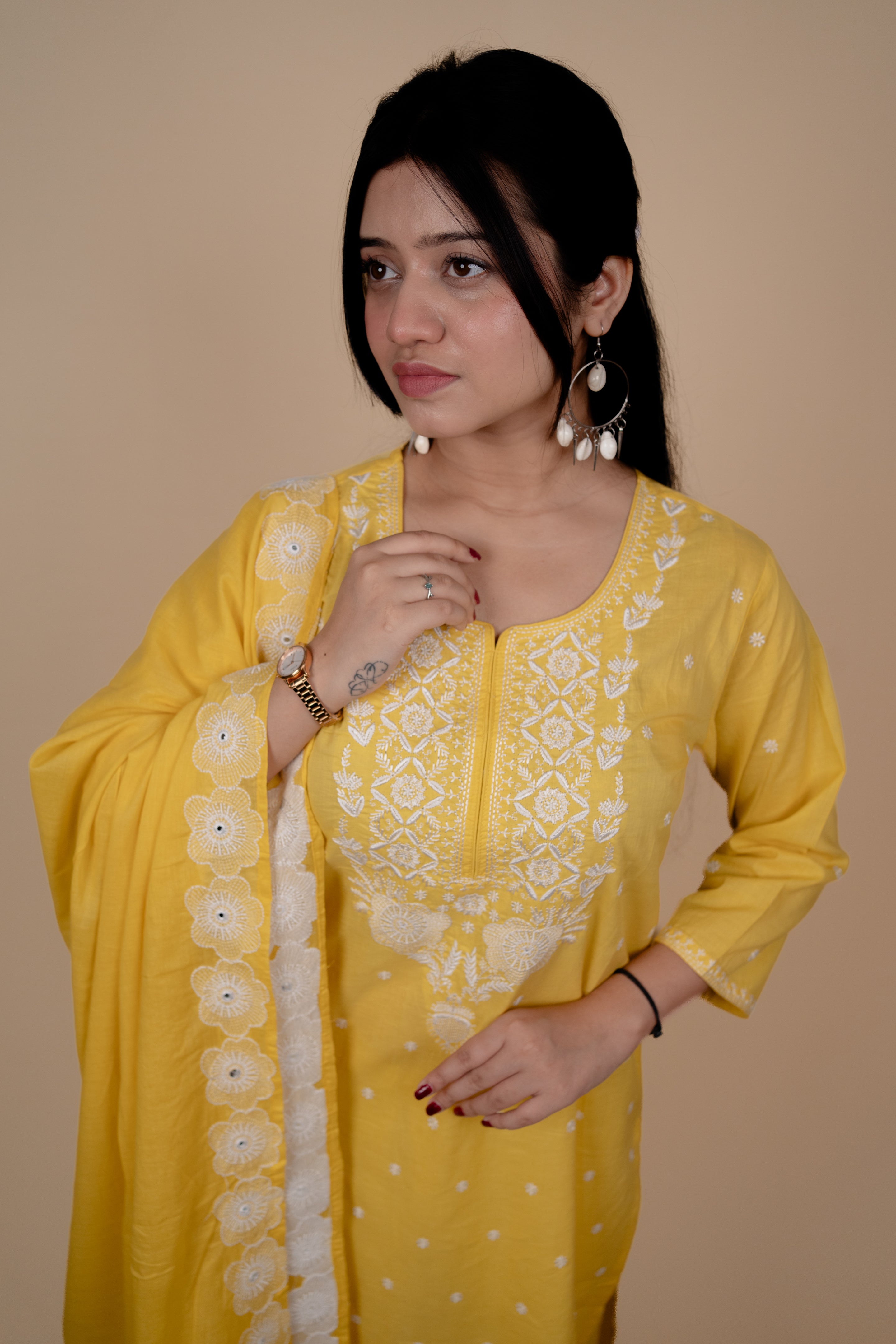 Radiant Yellow Cotton Hand-Embroidered Suit Set