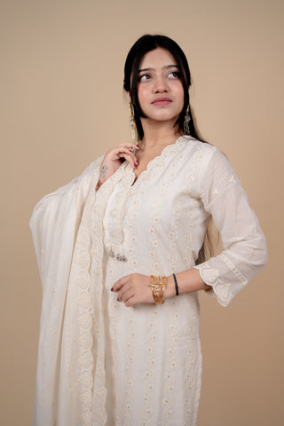 Off-White Embroidered Kurta Set