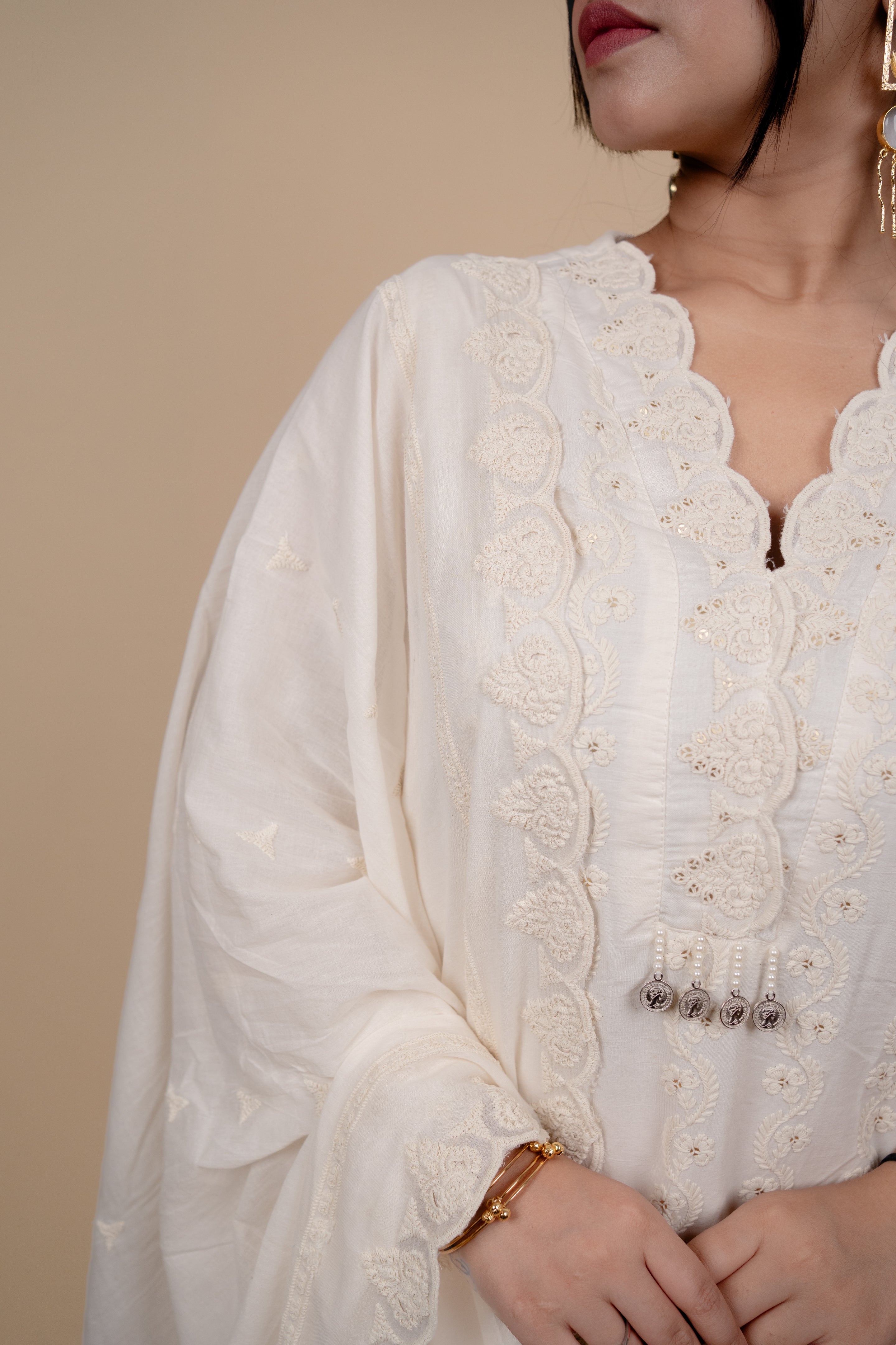 Off-White Embroidered Kurta Set
