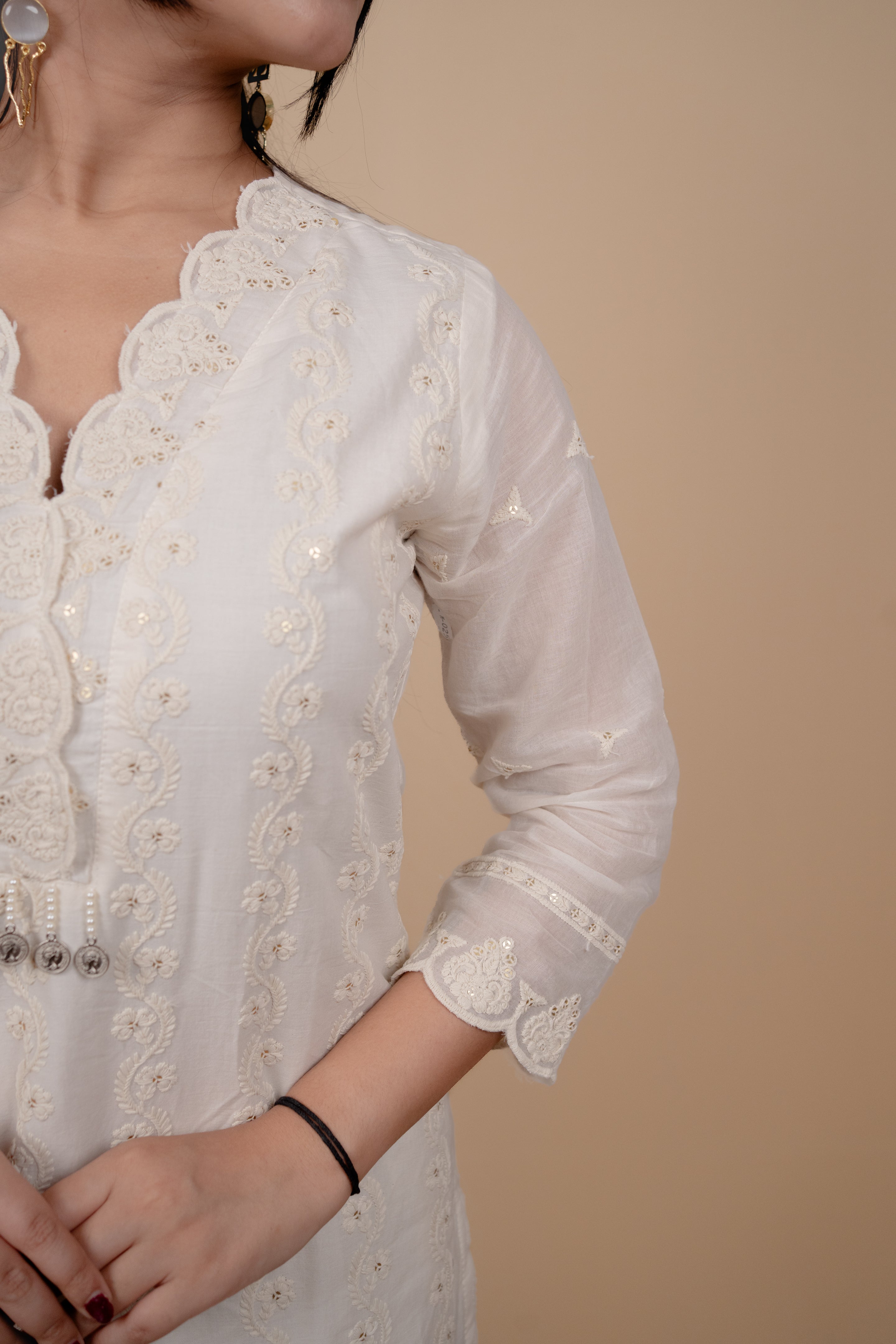 Off-White Embroidered Kurta Set
