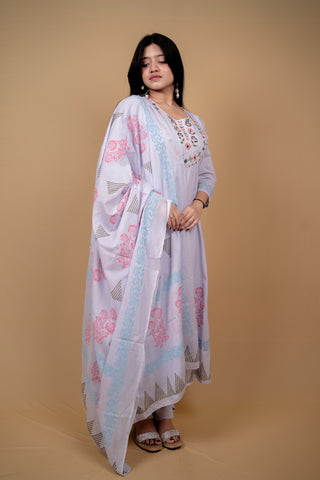 Lavender Bloom Embroidered Kurta Set