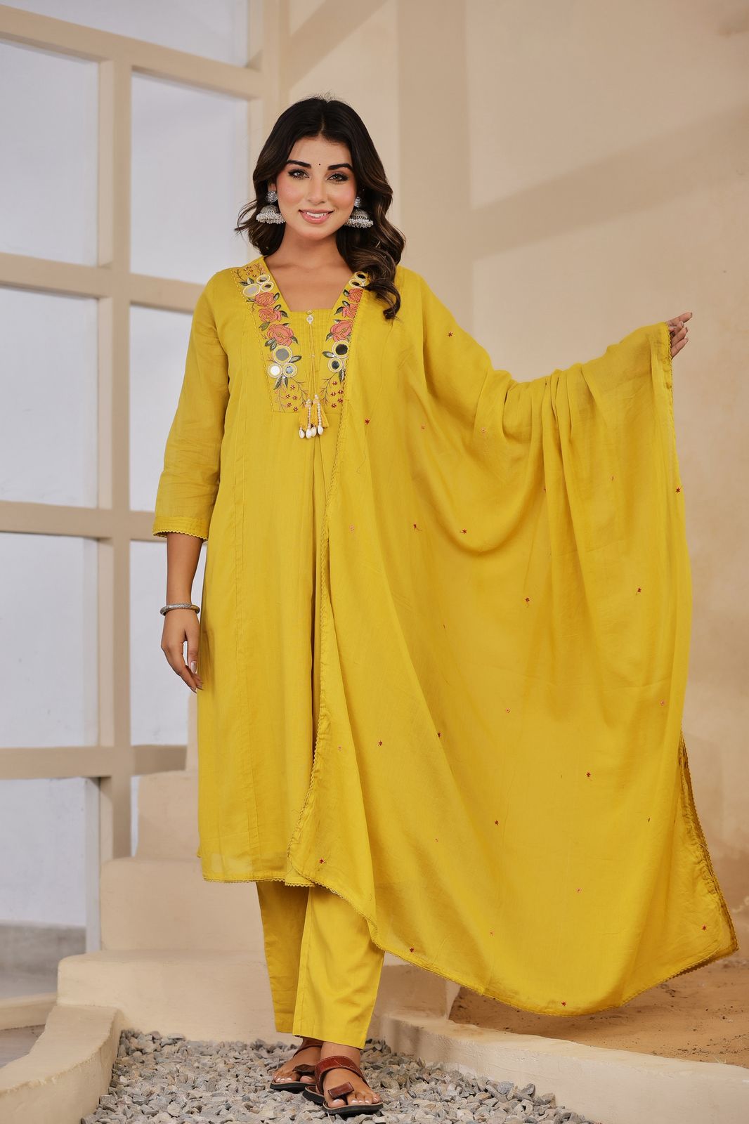 Embroidery Salwar Suit with Mirror Work